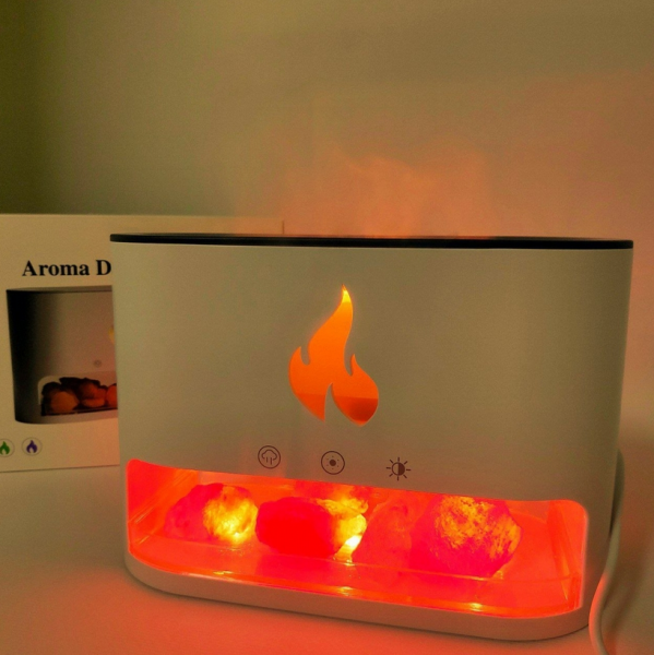 Аромадиффузор - ночник с эффектом камина Aroma Diffuser Touch Panel Version (4 вида подсветки, камни из гималайской соли, таймер), 250 ml  / Цвет МИКС